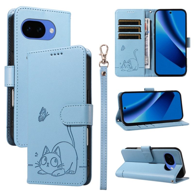 Lederhüllen Google Pixel 10a Handyhülle Katzenmuster Und Riemen