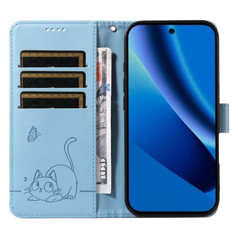 Lederhüllen Google Pixel 10a Handyhülle Katzenmuster Und Riemen