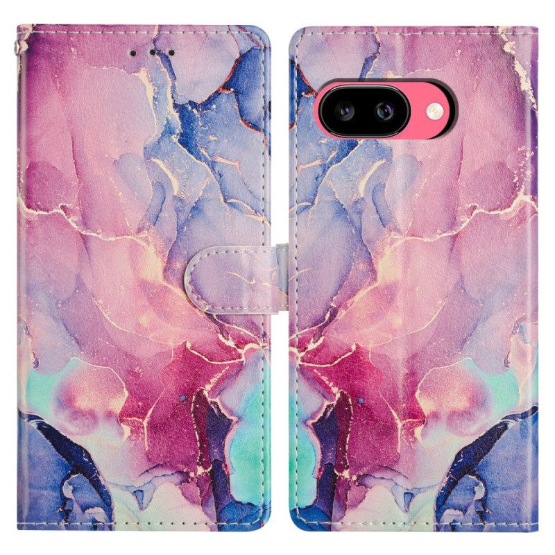 Lederhüllen Google Pixel 10a Handyhülle Rosa-grüner Marmor