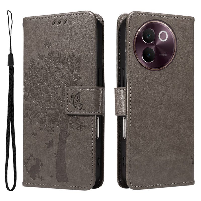 Lederhüllen Vivo V40 Lite 5g Katze Und Baum