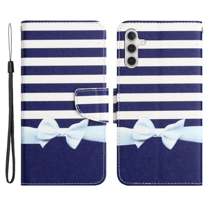 Flip Case Für Samsung Galaxy A34 5G Mit Kordel Marineblaues Armband