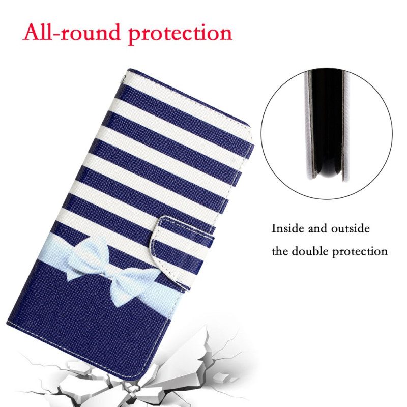 Flip Case Für Samsung Galaxy A34 5G Mit Kordel Marineblaues Armband