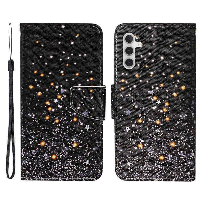 Flip Case Für Samsung Galaxy A34 5G Mit Kordel Schwarzes Riemchen