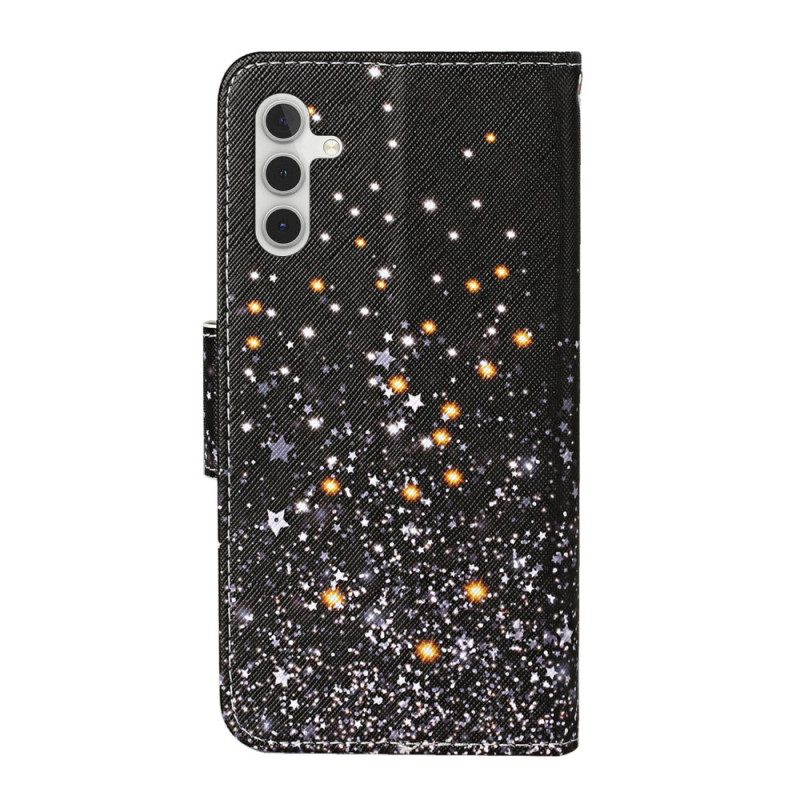 Flip Case Für Samsung Galaxy A34 5G Mit Kordel Schwarzes Riemchen