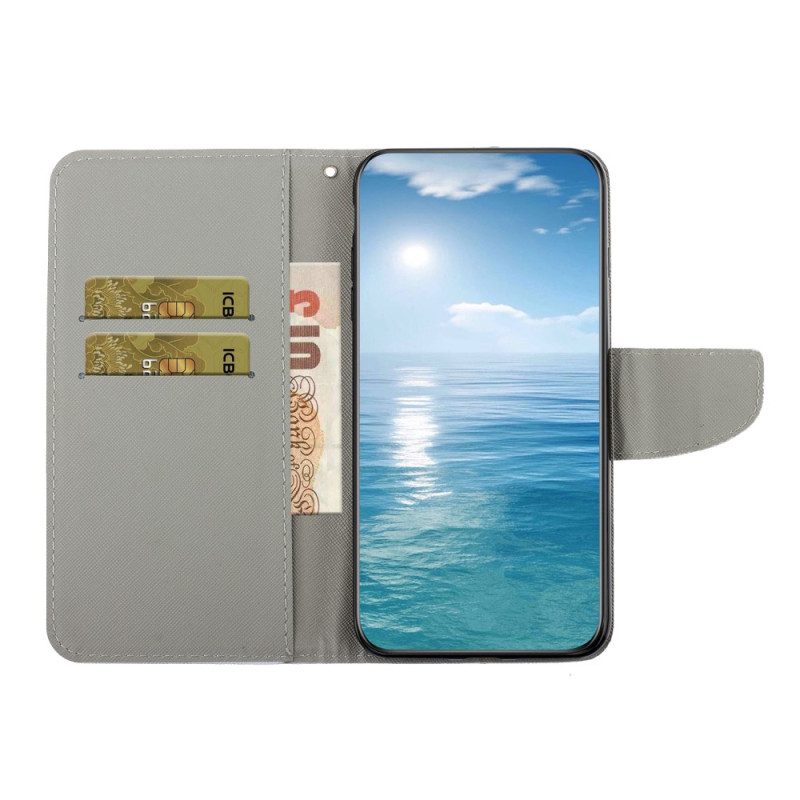 Flip Case Für Samsung Galaxy A34 5G Mit Kordel Schwarzes Riemchen