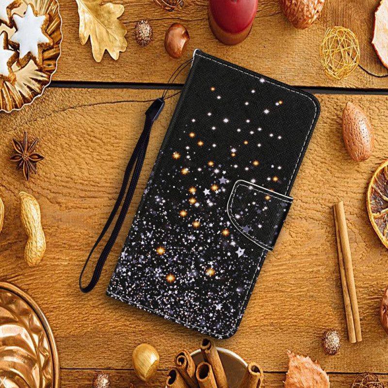 Flip Case Für Samsung Galaxy A34 5G Mit Kordel Schwarzes Riemchen