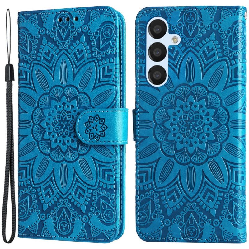 Lederhüllen Für Samsung Galaxy A34 5G Mandala-sonne Mit Schlüsselband