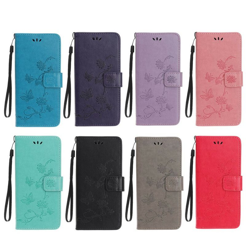 Lederhüllen Für Xiaomi Redmi 9C Asiatische Schmetterlinge Und Blumen