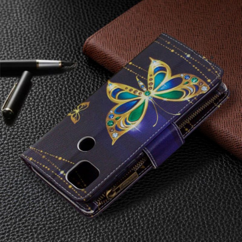 Lederhüllen Für Xiaomi Redmi 9C Reißverschlusstasche Mit Schmetterlingen