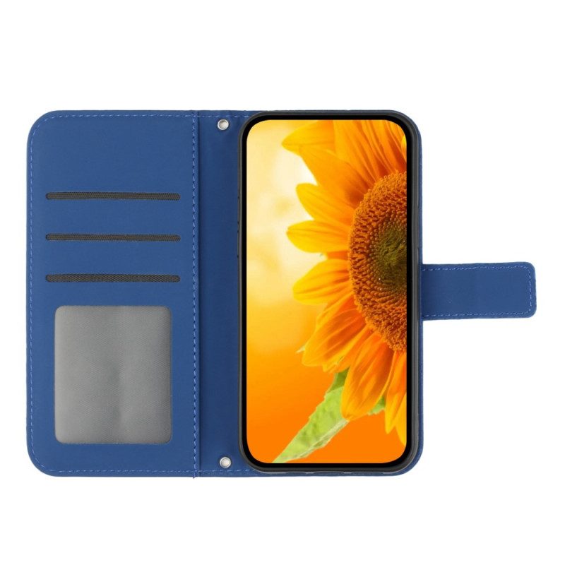 Flip Case Für Xiaomi Redmi Note 12 5G Blume Mit Schlüsselband