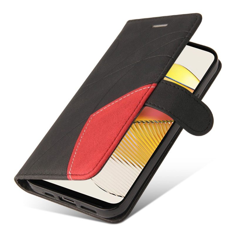Flip Case Für Moto G73 5G Mit Kordel Zweifarbiger Riemen