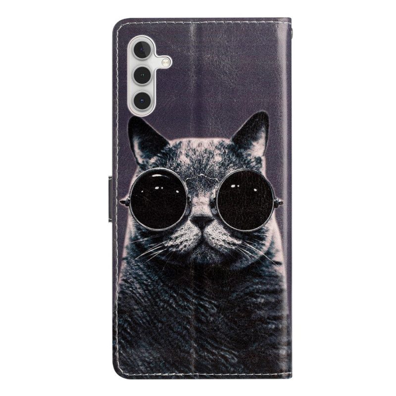 Flip Case Für Samsung Galaxy A54 5G Mit Kordel Katzen-riemenbrille