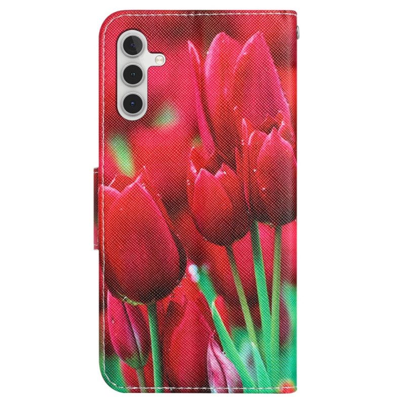 Lederhüllen Für Samsung Galaxy A54 5G Mit Kordel Riemenblumen