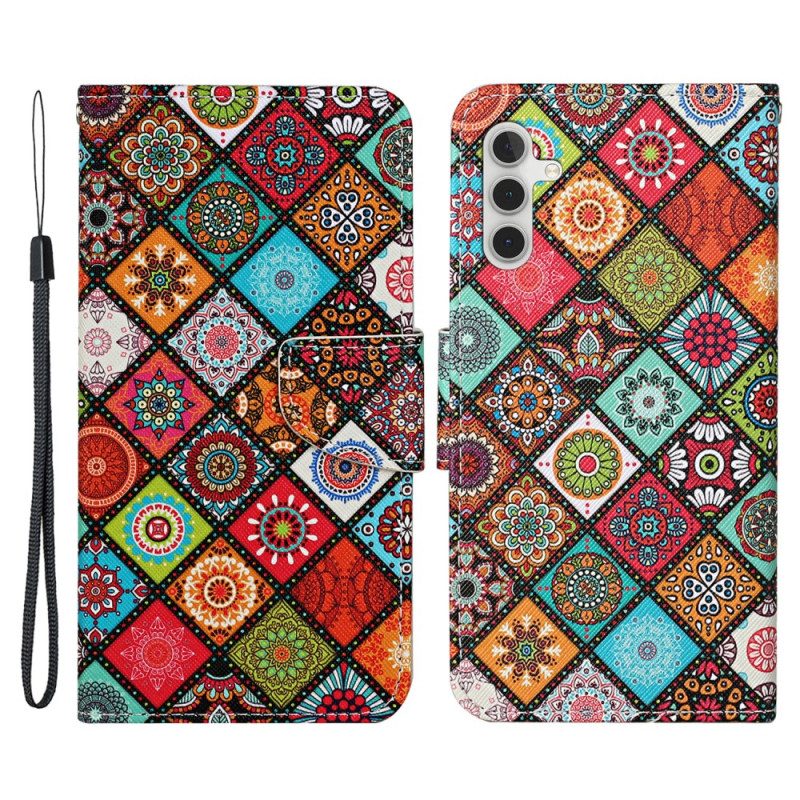 Lederhüllen Für Samsung Galaxy A54 5G Patchwork Mit Schlüsselband