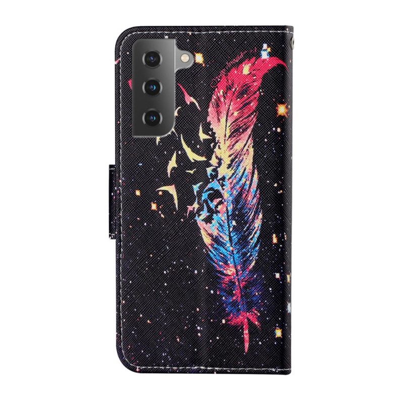 Lederhüllen Für Samsung Galaxy S22 Plus 5G Mit Kordel Bunte Feder Mit Riemen