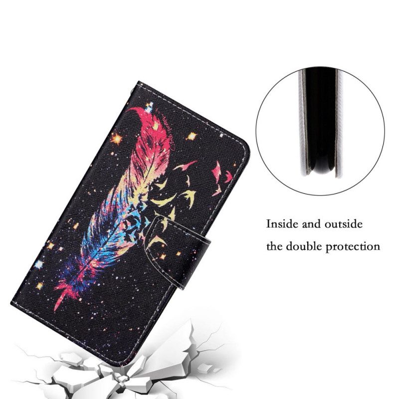 Lederhüllen Für Samsung Galaxy S22 Plus 5G Mit Kordel Bunte Feder Mit Riemen