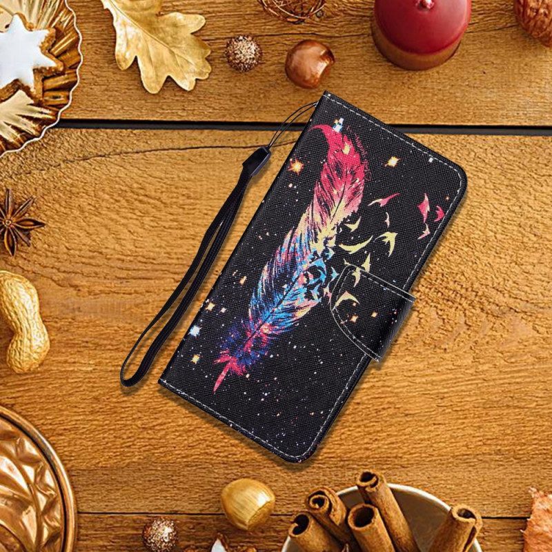 Lederhüllen Für Samsung Galaxy S22 Plus 5G Mit Kordel Bunte Feder Mit Riemen