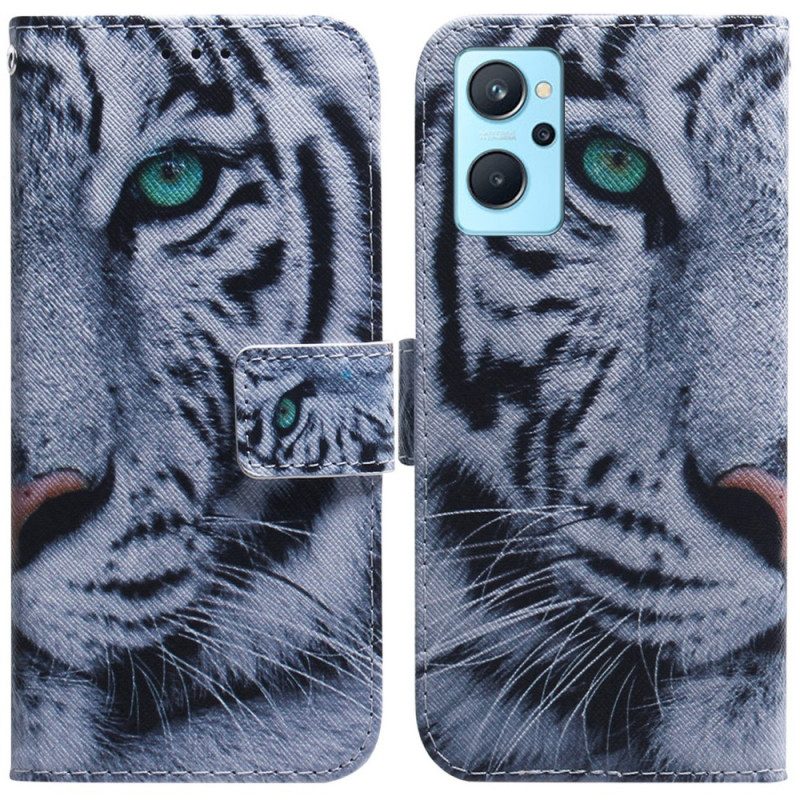Flip Case Für Realme 9i Weißer Tiger