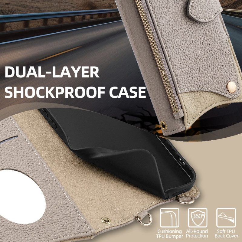 Lederhüllen Für Realme 14x 5g Zweifarbige Geldbörse Mit Kette