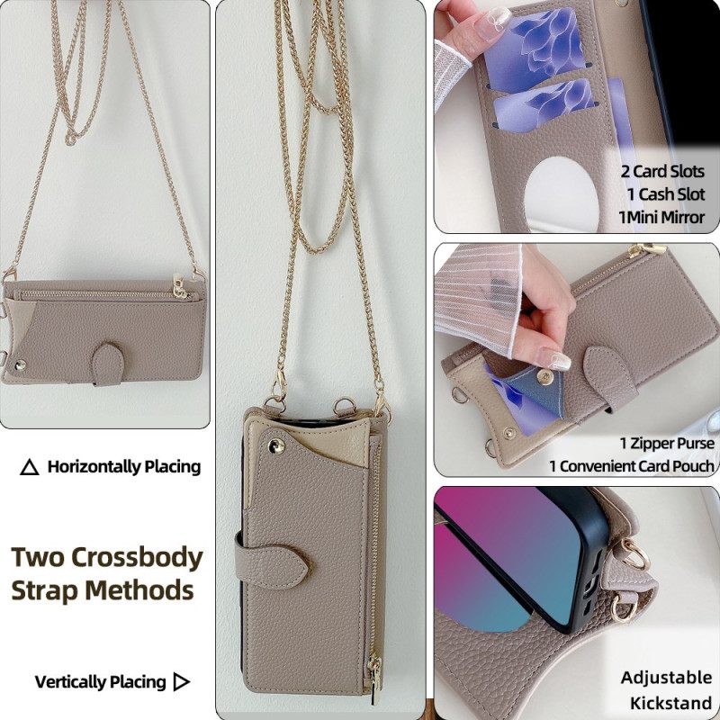 Lederhüllen Für Realme 14x 5g Zweifarbige Geldbörse Mit Kette