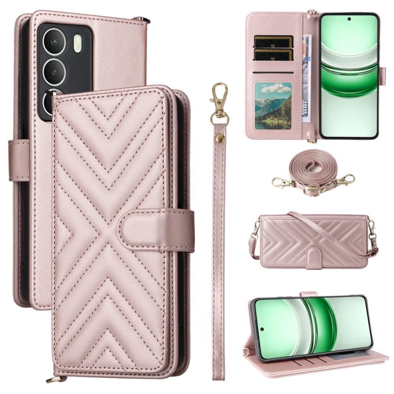 Lederhüllen Realme 14x 5g Handyhülle Gesteppt Mit Riemen Und Schulterriemen