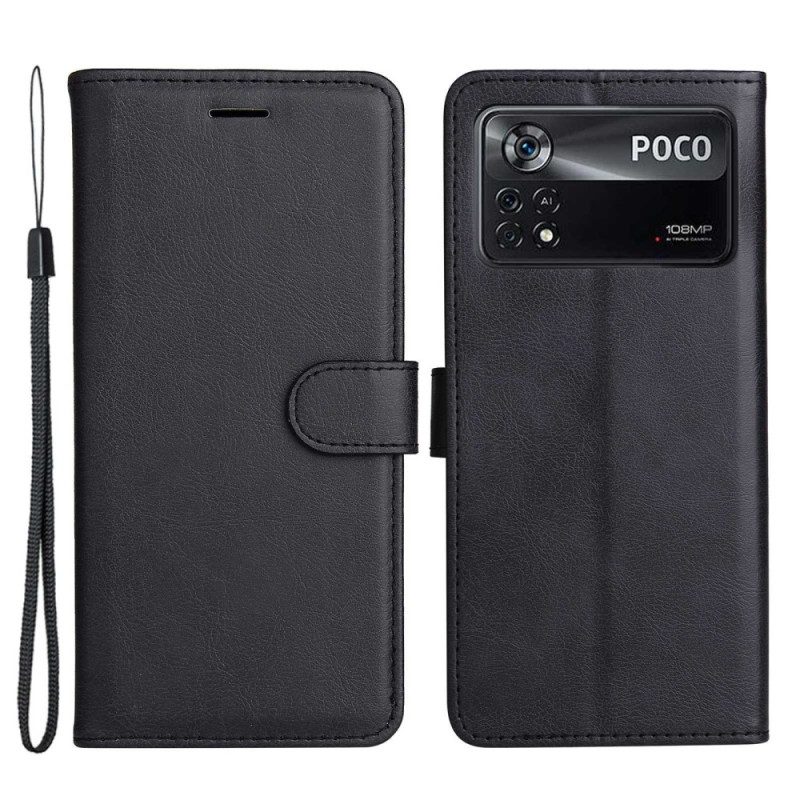 Flip Case Für Poco X4 Pro 5G Mit Kordel Schlicht Mit Riemen