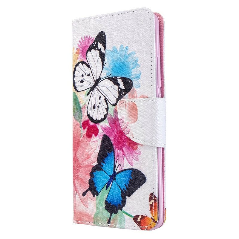 Flip Case Für Xiaomi Mi Note 10 / 10 Pro Bemalte Schmetterlinge Und Blumen