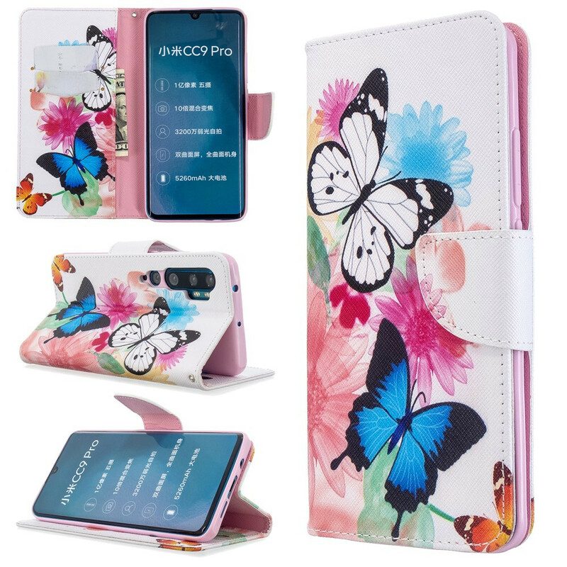 Flip Case Für Xiaomi Mi Note 10 / 10 Pro Bemalte Schmetterlinge Und Blumen