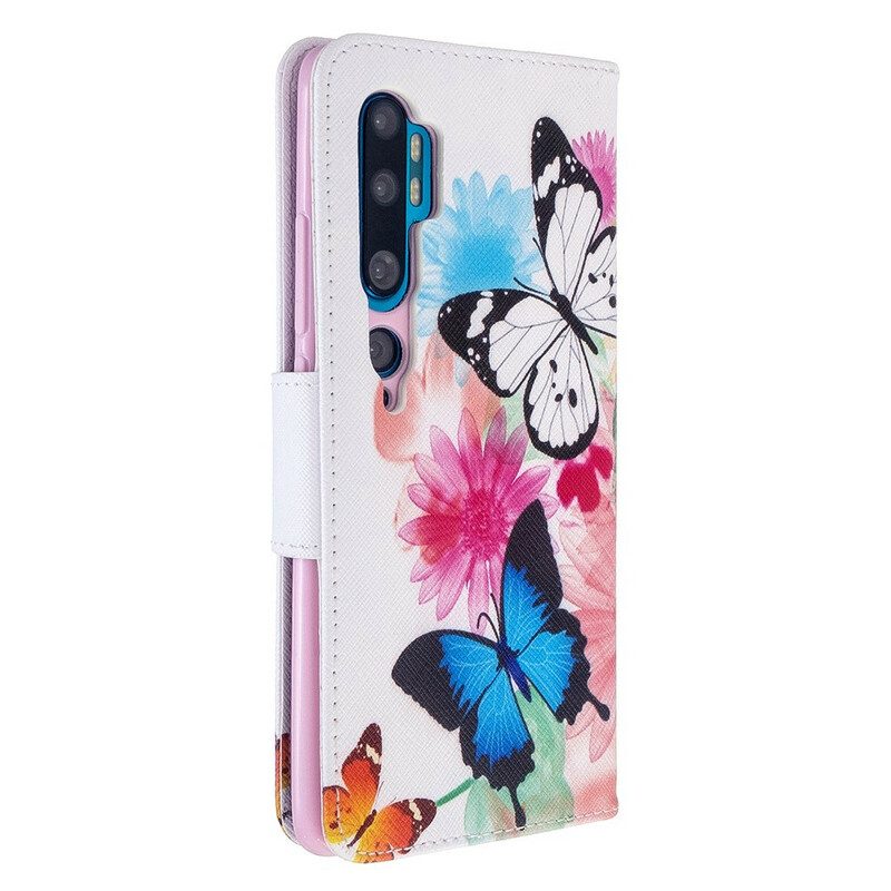 Flip Case Für Xiaomi Mi Note 10 / 10 Pro Bemalte Schmetterlinge Und Blumen