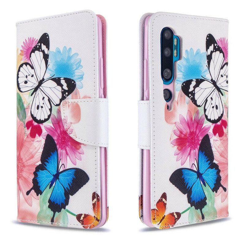 Flip Case Für Xiaomi Mi Note 10 / 10 Pro Bemalte Schmetterlinge Und Blumen