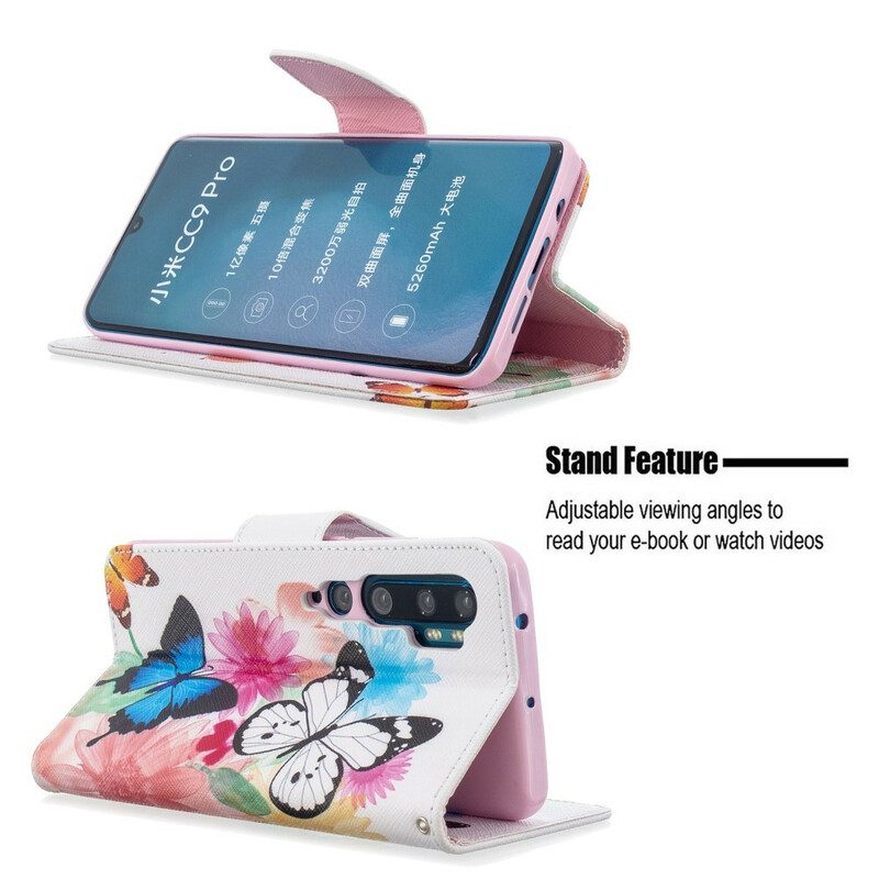 Flip Case Für Xiaomi Mi Note 10 / 10 Pro Bemalte Schmetterlinge Und Blumen