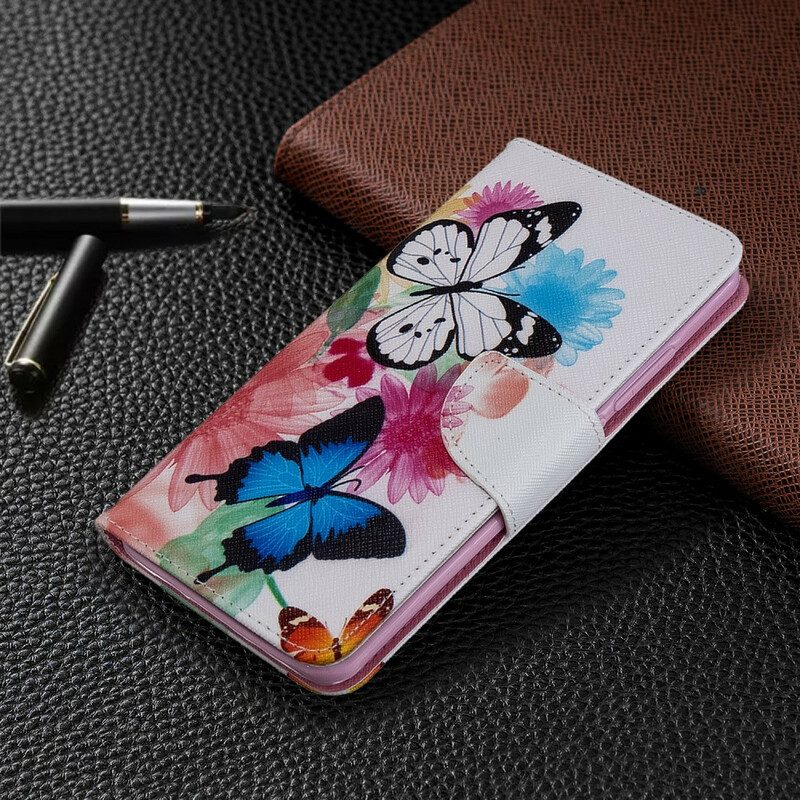 Flip Case Für Xiaomi Mi Note 10 / 10 Pro Bemalte Schmetterlinge Und Blumen