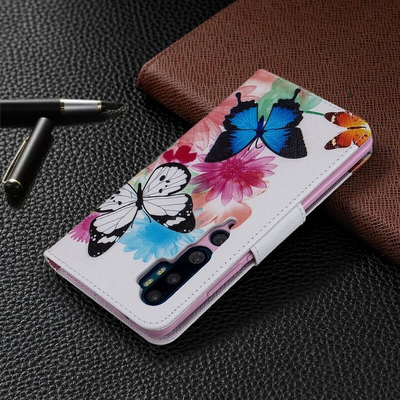 Flip Case Für Xiaomi Mi Note 10 / 10 Pro Bemalte Schmetterlinge Und Blumen