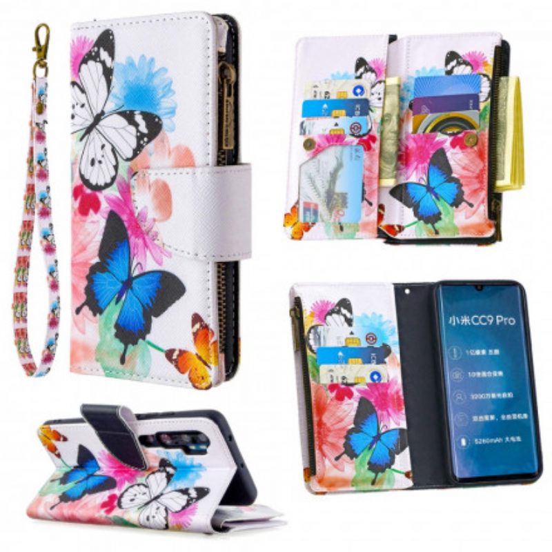 Flip Case Für Xiaomi Mi Note 10 / 10 Pro Reißverschlusstasche Mit Schmetterlingen