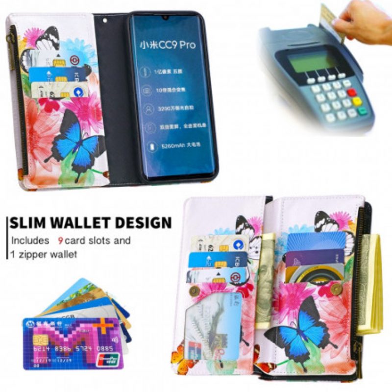Flip Case Für Xiaomi Mi Note 10 / 10 Pro Reißverschlusstasche Mit Schmetterlingen