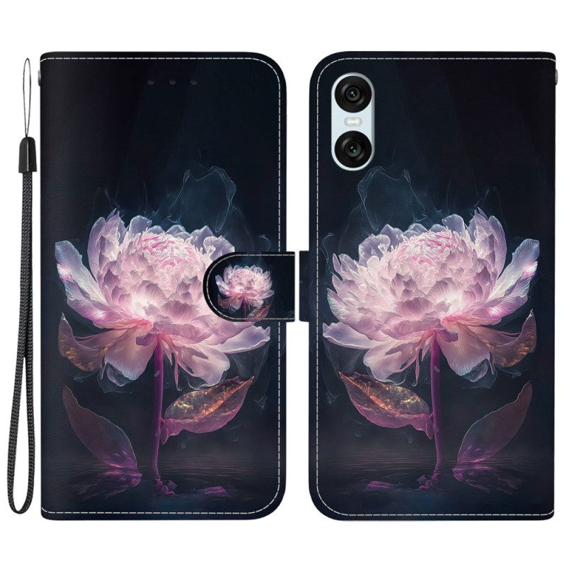 Lederhüllen Sony Xperia 10 Vi Handyhülle Lila Pfingstrose Mit Riemen