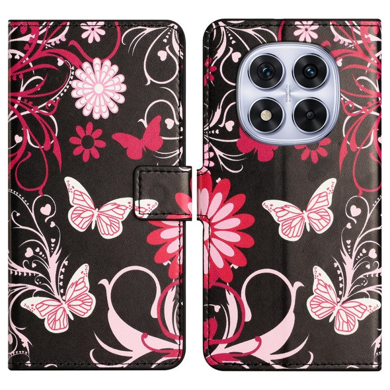 Lederhüllen Für Xiaomi Redmi Note 14 Pro Plus 5g Schmetterlinge Auf Schwarzem Hintergrund