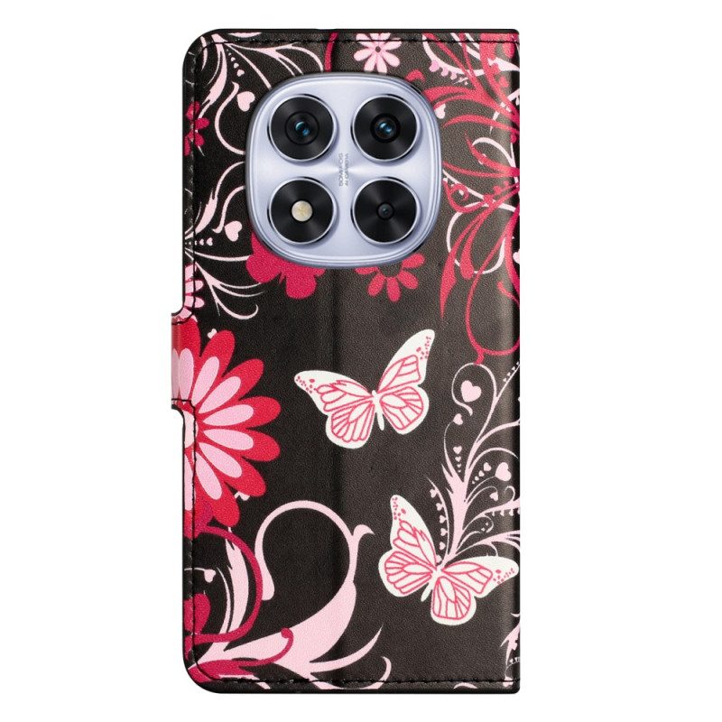 Lederhüllen Für Xiaomi Redmi Note 14 Pro Plus 5g Schmetterlinge Auf Schwarzem Hintergrund