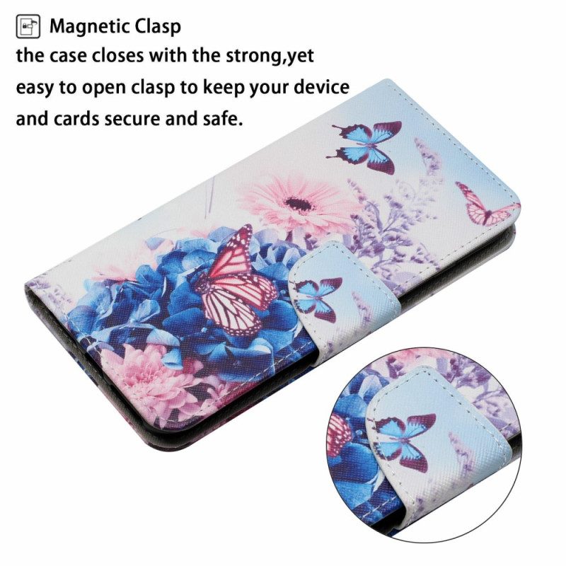 Lederhüllen Xiaomi Redmi Note 14 Pro Plus 5g Handyhülle Lila Schmetterlinge