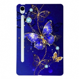 Hülle Für Samsung Galaxy Tab S10 Fe Plus Blaue Und Goldene Schmetterlinge