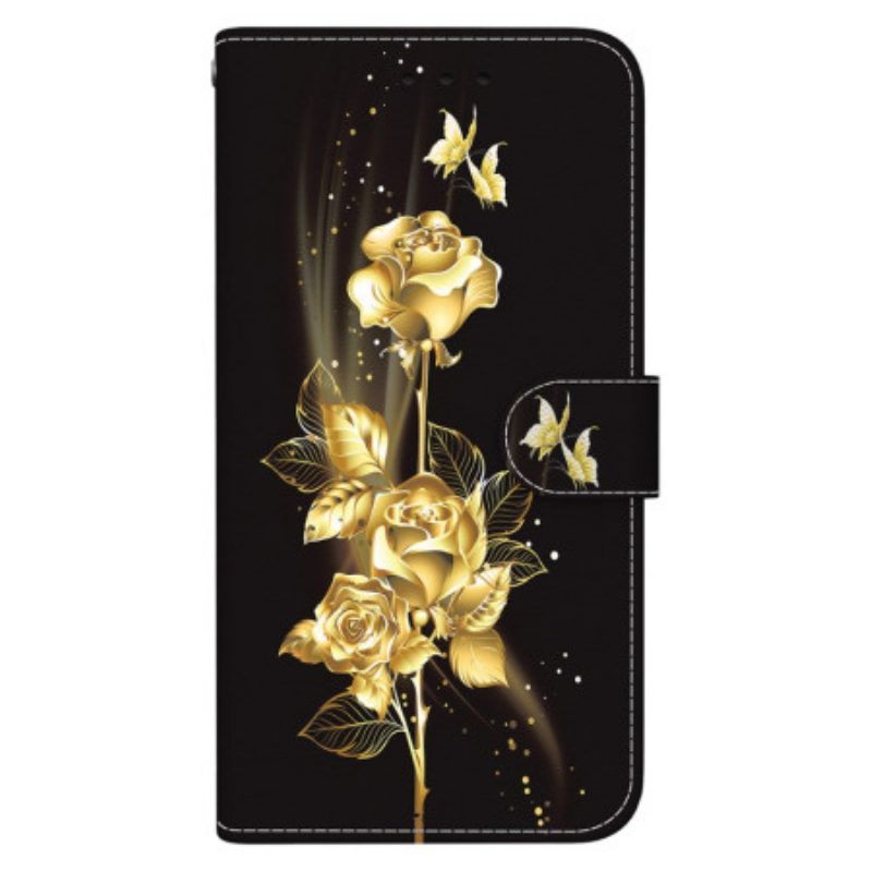 Lederhüllen Für Oneplus Nord 4 Goldene Und Rosa Schmetterlinge