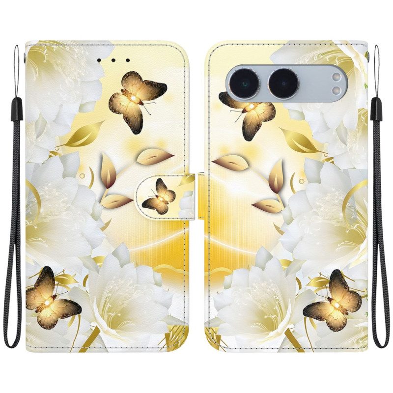 Lederhüllen Oneplus Nord 4 Goldene Schmetterlinge Und Spitzenblumen