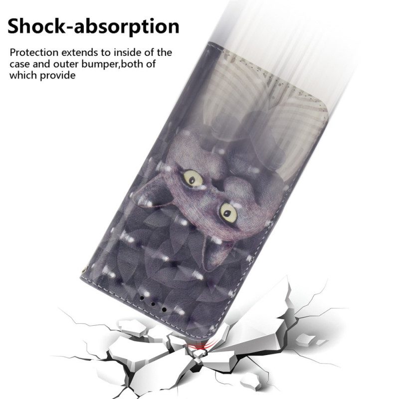 Lederhüllen Oneplus Nord 4 Handyhülle Graues Katzen-lanyard