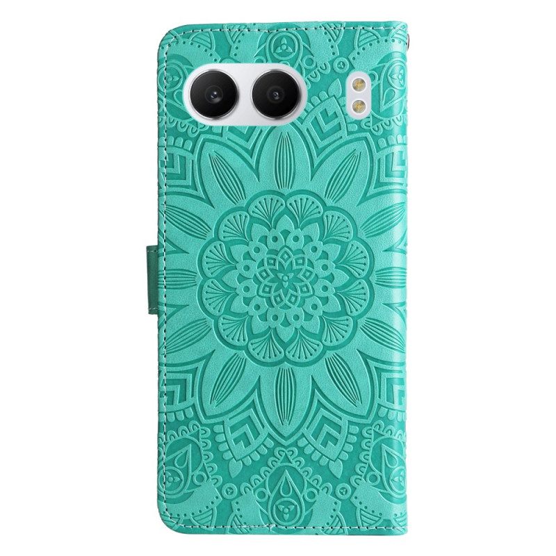 Lederhüllen Oneplus Nord 4 Riemen Mit Sonnenblumenmuster