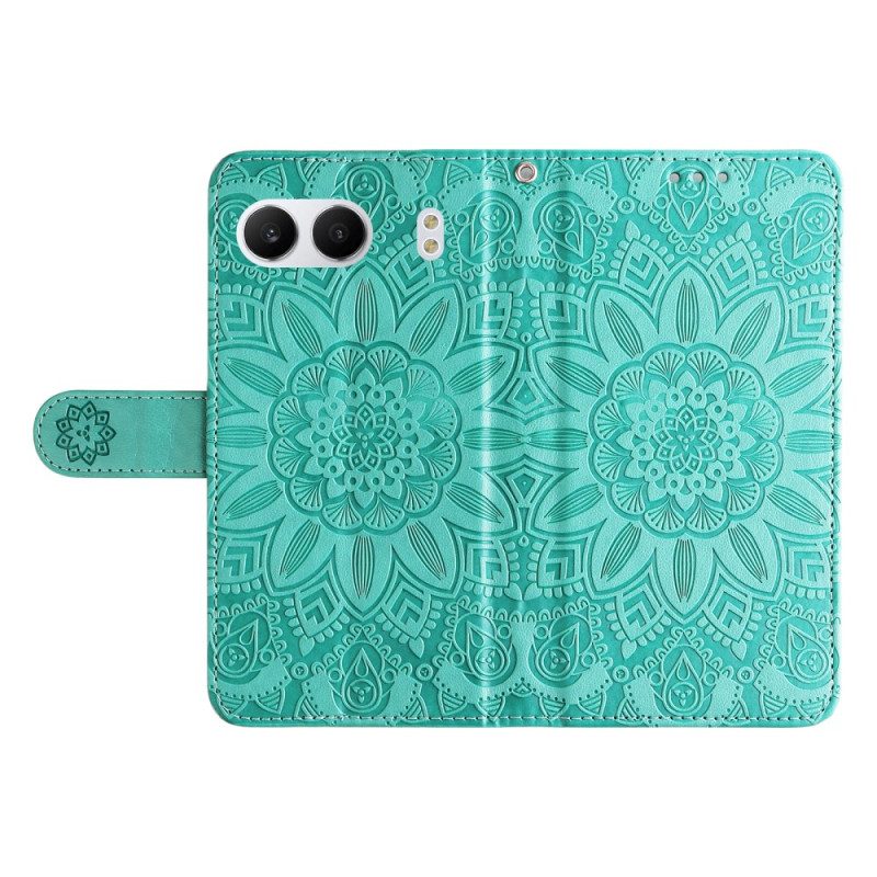 Lederhüllen Oneplus Nord 4 Riemen Mit Sonnenblumenmuster