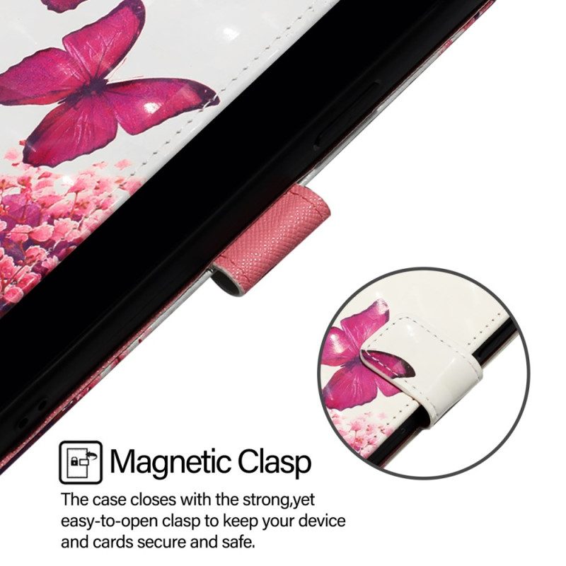 Lederhüllen Oneplus Nord 4 Rote Schmetterlinge