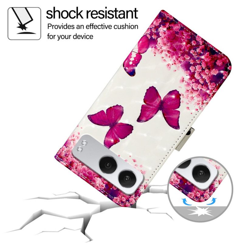 Lederhüllen Oneplus Nord 4 Rote Schmetterlinge