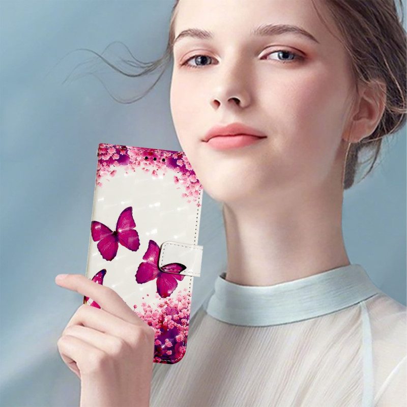 Lederhüllen Oneplus Nord 4 Rote Schmetterlinge