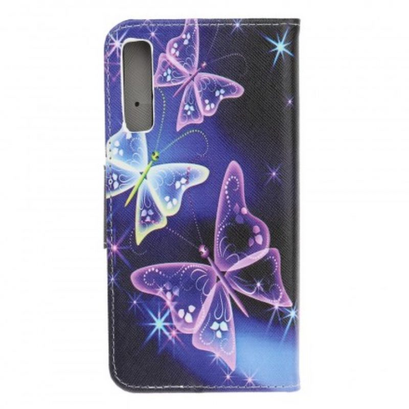 Lederhüllen Für Samsung Galaxy A70 Schmetterlinge Und Blumen