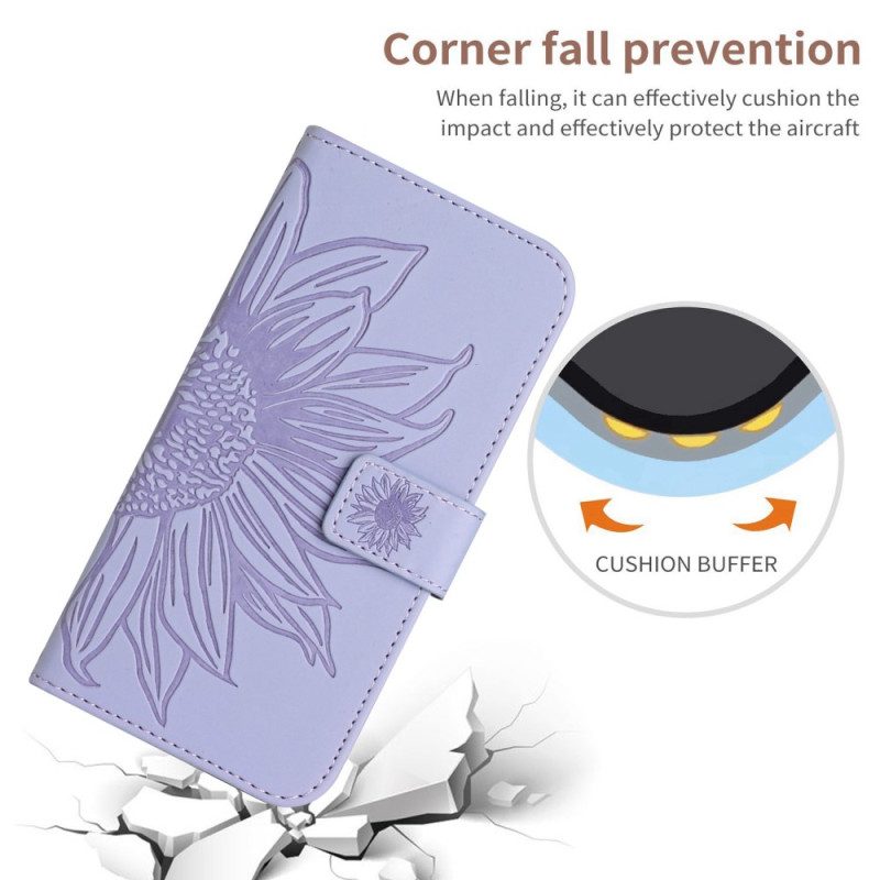 Lederhüllen Für Xiaomi 12T / 12T Pro Sonnenblume Und Schultergurt